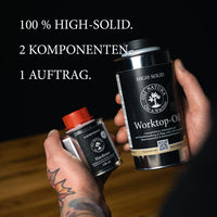 2K-Ölsystem aus Worktop-Oil und Hardener für Arbeitsplatten, Tische und River Tables