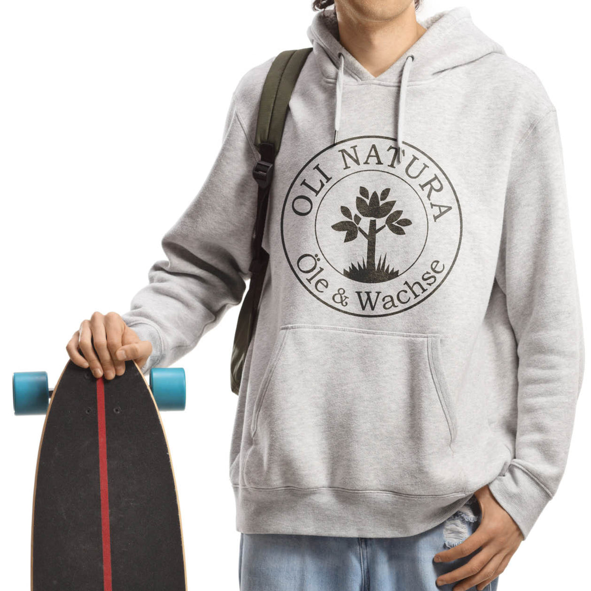 Grey hoodie with black OLI logo
